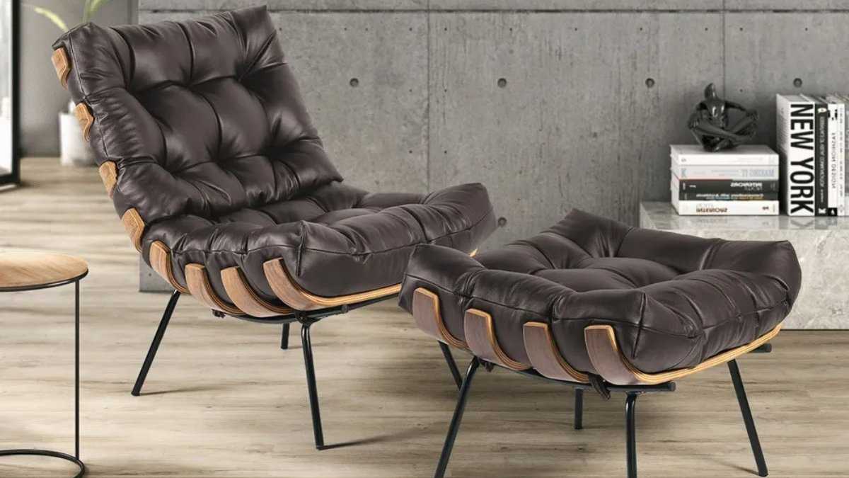 Poltrona Costela com Puff em Couro: O Ícone que une Design e a Paz do seu Lar